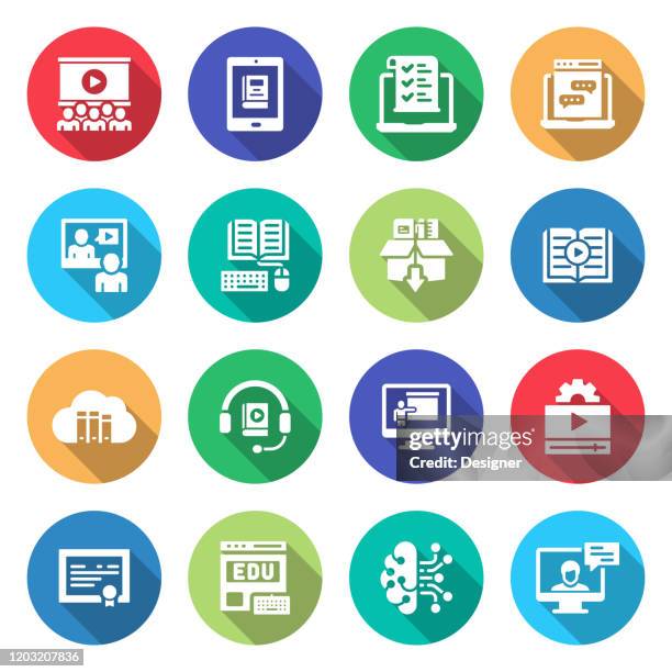 simple set of e-learning related vector flat icons. symbol collection - empty university class stock illustrations