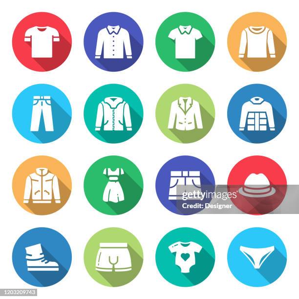 ilustraciones, imágenes clip art, dibujos animados e iconos de stock de conjunto simple de iconos planos vectoriales relacionados con la ropa. colección de símbolos. - cardigan sweater