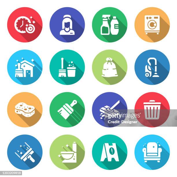 simple set of cleaning related vector flat icons. symbol collection. - liquid detergent stock illustrations