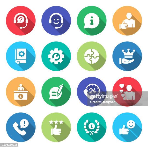 simple set of customer support related vector flat icons. symbol collection. - man headset stock illustrations