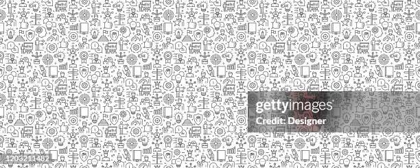 mentoring and training seamless pattern and background with line icons - motivation coach stock illustrations