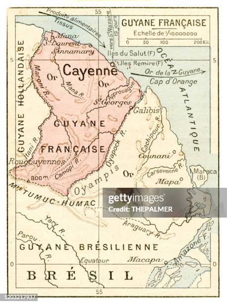 french guyana map 1887 - french guiana stock illustrations
