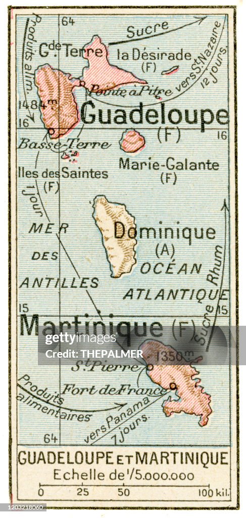 Guadeloupe and Martinique map 1887