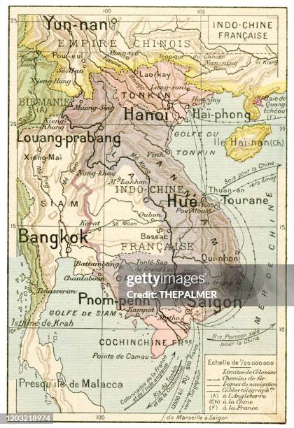 ilustraciones, imágenes clip art, dibujos animados e iconos de stock de mapa de china indo francés 1887 - vietnam