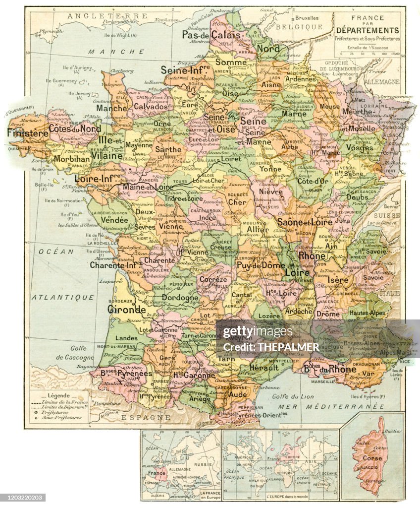 Carte des préfectures et sous-préfectures de France 1887