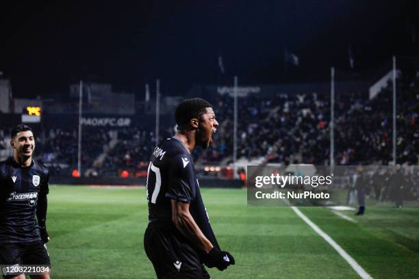 Chuba Amechi Akpom striker of PAOK FC celebrating his first goal during PAOK Thessaloniki v OFI Crete FC with final score 4-0 for Super League 1...