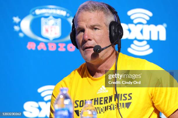 Former NFL player Brett Favre speaks onstage during day 3 of SiriusXM at Super Bowl LIV on January 31, 2020 in Miami, Florida.