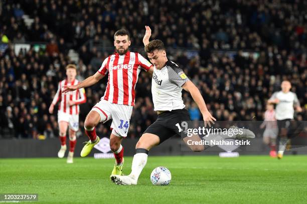 Chris Martin of Derby County scores his sides second goal during the Sky Bet Championship match between Derby County and Stoke City at Pride Park...