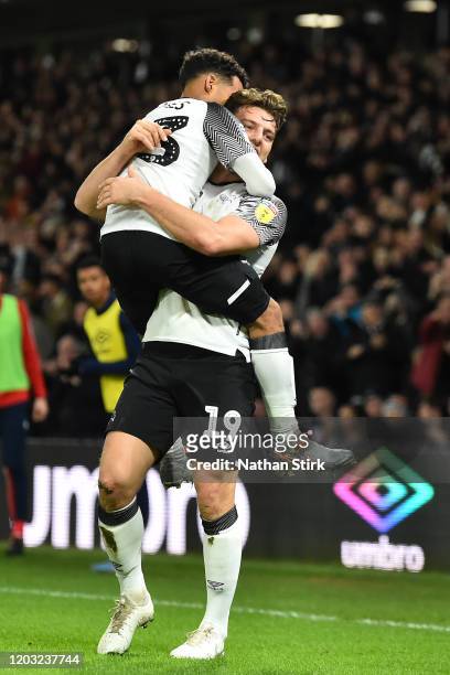 Chris Martin of Derby County celebrates after he scores his sides second goal during the Sky Bet Championship match between Derby County and Stoke...