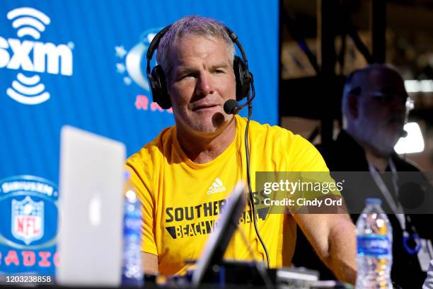 Former NFL player Brett Favre speaks onstage during day 3 of SiriusXM at Super Bowl LIV on January 31, 2020 in Miami, Florida.