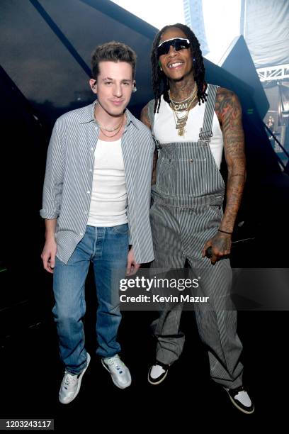 Charlie Puth and Wiz Khalifa attend Universal Pictures Presents The Road To F9 Concert and Trailer Drop on January 31, 2020 in Miami, Florida.