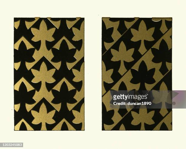 gold and black repeating leaf pattern, retro victorian design - arts and crafts movement stock illustrations