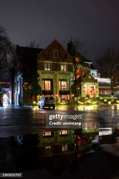 night view of hotel fiesole in the historic section of skippack township - montgomery county pennsylvania stock pictures, royalty-free photos & images