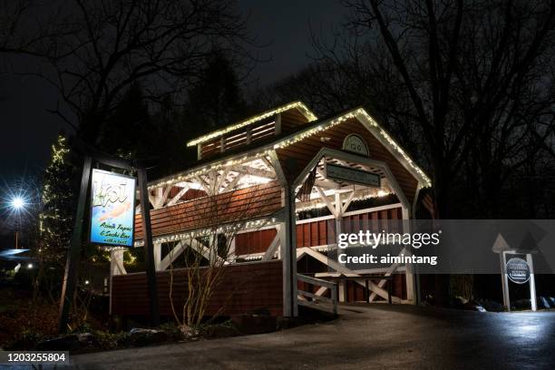night view of covered bridge in the historic section of skippack township - montgomery county pennsylvania stock pictures, royalty-free photos & images