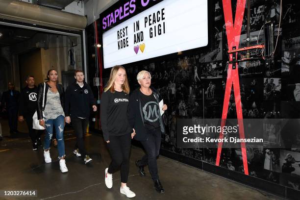 Members of Kobe Bryant's Mamba Sports Academy arrive for the Los Angeles Lakers pregame ceremony to honor Kobe Bryant and Gigi before the game...