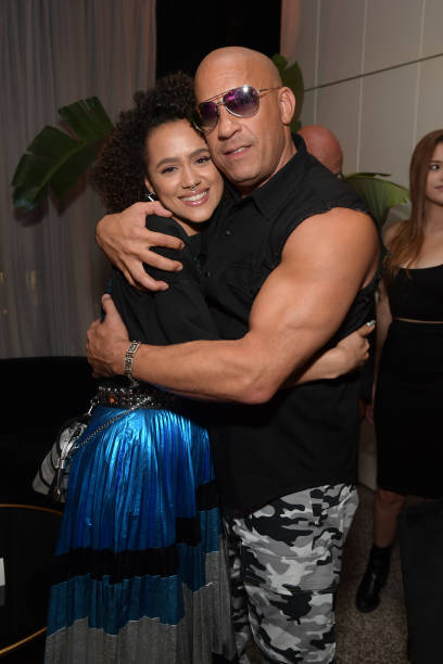 Nathalie Emmanuel and Vin Diesel attend the Fast & Furious F9 After Party at Kaido Miami on January 31, 2020 in Miami, Florida.
