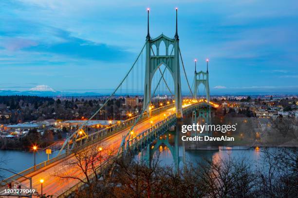 st johns bridge portland dusk. - v oregon stock pictures, royalty-free photos & images