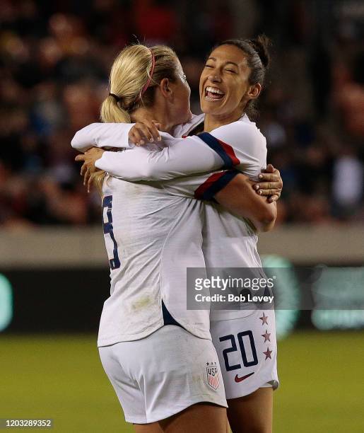 Christen Press of the United States celebrates her goal against Panama with Lindsey Horan during a Group A - 2020 CONCACAF Women's Olympic Qualifying...