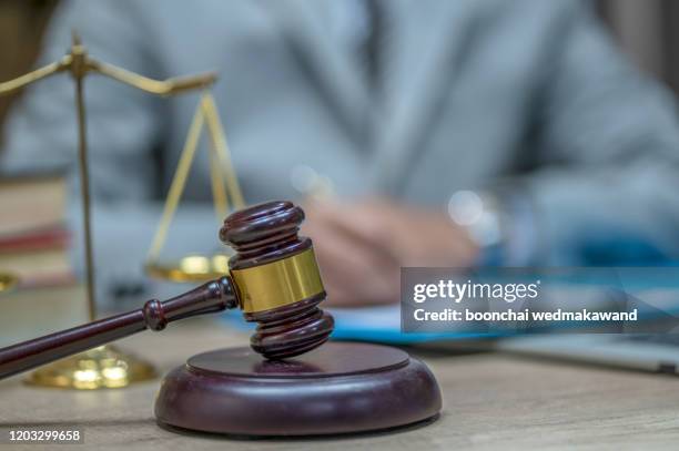 judge gavel with justice lawyers, businesswoman in suit or lawyer, advice and legal services concept. - procuratore foto e immagini stock