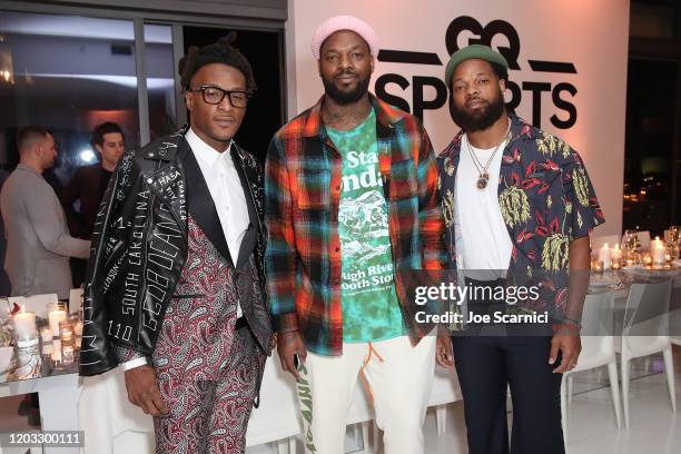 DeAndre Hopkins, Martellus Bennett and Michael Bennett attend GQ Sports Dinner Hosted By DeAndre Hopkins at Brickell City Centre on January 31, 2020...