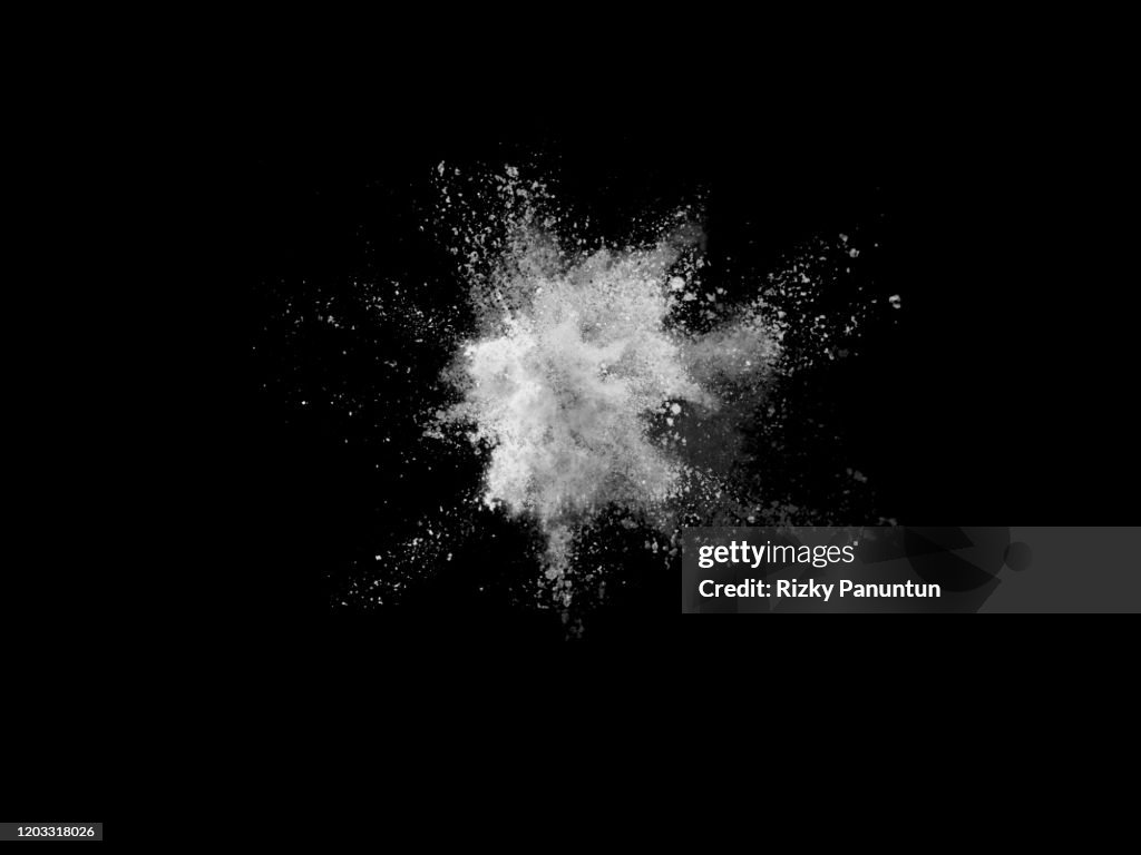 Close-Up Of White Powder Splashing Against Black Background