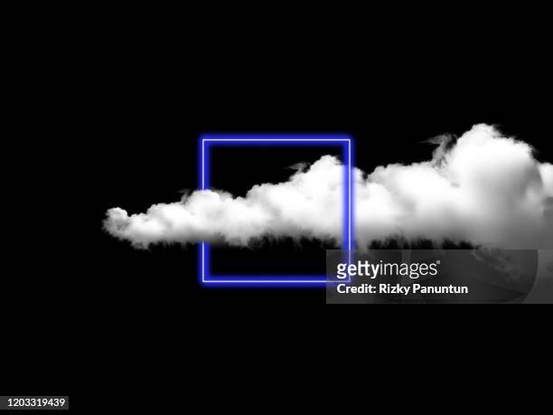 neon square light between the clouds on black background - clouds black background stock pictures, royalty-free photos & images