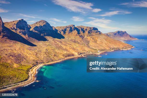 coastal drone view oudekraal coast cape peninsula cape town south africa - chapmans peak stock pictures, royalty-free photos & images