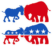 Republican Elephant Vs Democratic Donkey- Silhouettes