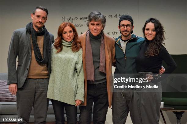 Cristian Magaloni, Begona Narvaez, Rafael Sanchez Navarro, Octavio Hinojosa and Aida del Rio, pose for photo at the end of Seminar premiere at Teatro...