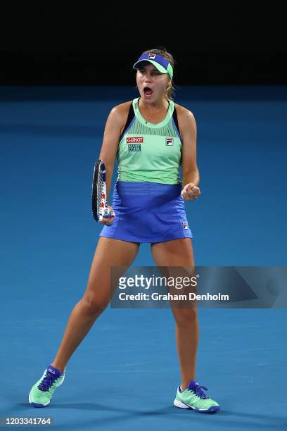 Sofia Kenin of the United States celebrates a point during her Women's Singles Final match against Garbine Muguruza of Spain on day thirteen of the...