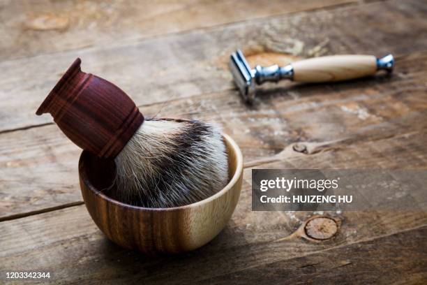 shaving brush and razor. - wood shaving stock pictures, royalty-free photos & images