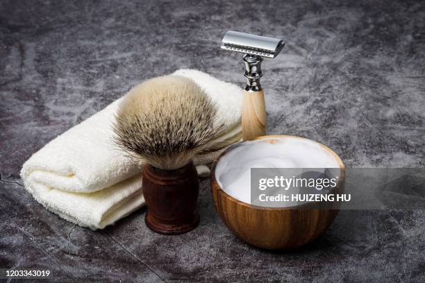 Shaving Tools With Razor Brush Towel And Wooden Bowl Shaving Accessories, Photo