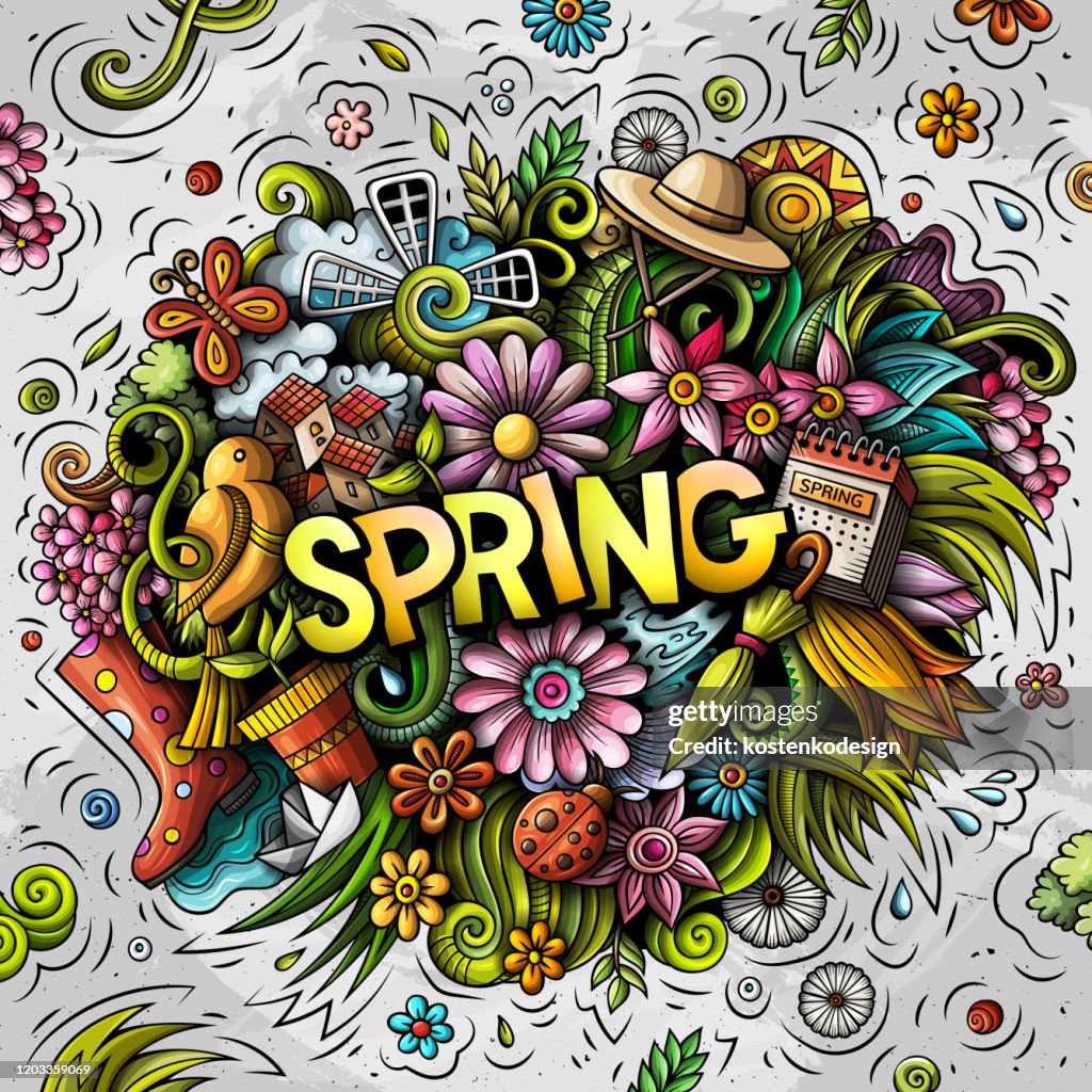 Spring Head Cartoon Spring Hand Drawn Cartoon Doodles Illustration Funny Seasonal Design ...