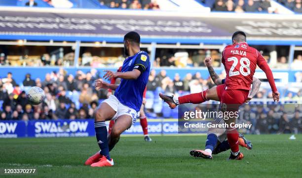 Tiago Silva of Nottingham Forest scores the opening goal during the Sky Bet Championship match between Birmingham City and Nottingham Forest at St...