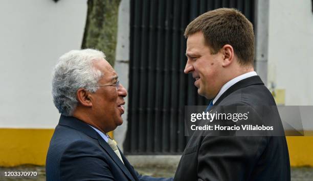 Portuguese Prime Minister Antonio Costa greets Jüri Ratas, Prime Minister of Estonia, during the Friends of Cohesion summit convened at the...