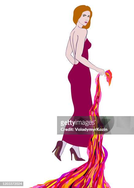 vector illustration of a red-haired girl in full growth - woman in a shawl stock illustrations