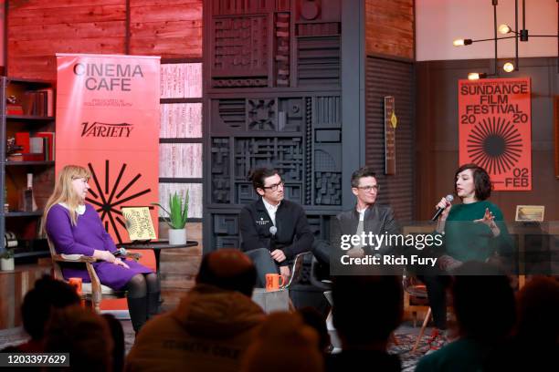 Moderated Ania Trzebiatowska, Sam Feder, Lana Wilson And Jeff Orlowski speak onstage at the Cinema Cafe during the 2020 Sundance Film Festival at...