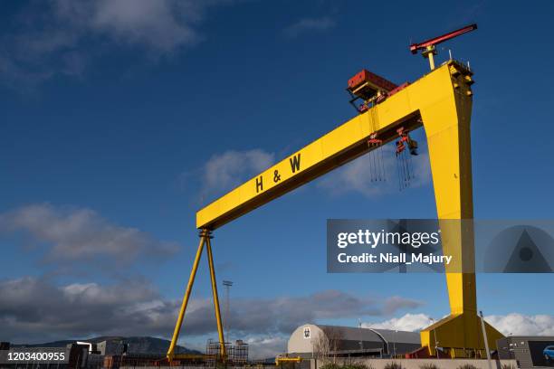 samson, a crane at belfast's harland and wolff shipyard - titanic belfast stock pictures, royalty-free photos & images