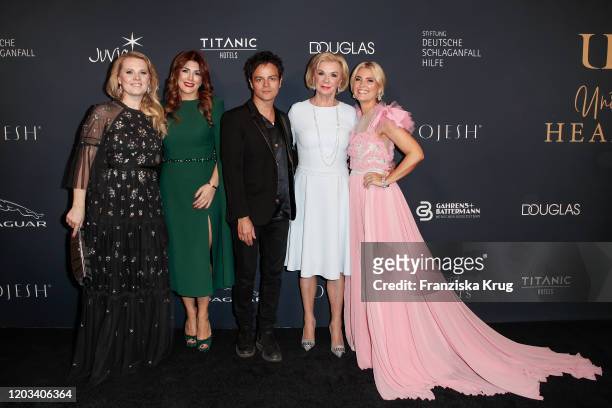 Patricia Kelly, Jamie Cullum, Liz Mohn, Sedef Ayguen and Jennifer Knaeble during the Titanic United Hearts at Titanic Hotel on February 25, 2020 in...
