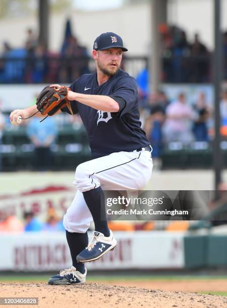 Alex Wilson of the Detroit Tigers pitches during the Spring Training game against the New York Mets at Publix Field at Joker Marchant Stadium on...