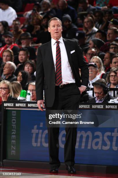 Terry Stotts of the Portland Trail Blazers looks on during the game on February 25, 2020 at the Moda Center Arena in Portland, Oregon. NOTE TO USER:...