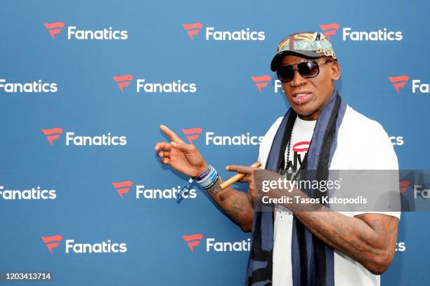 Dennis Rodman attends Michael Rubin's Fanatics Super Bowl Party at Loews Miami Beach Hotel on February 01, 2020 in Miami Beach, Florida.