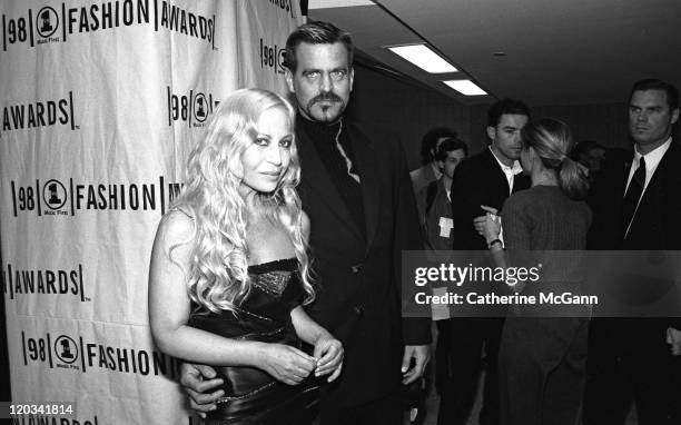 Donatella Versace and husband Paul Beck backstage at the VH1 Fashion Awards in October 1998 in New York City, New York.