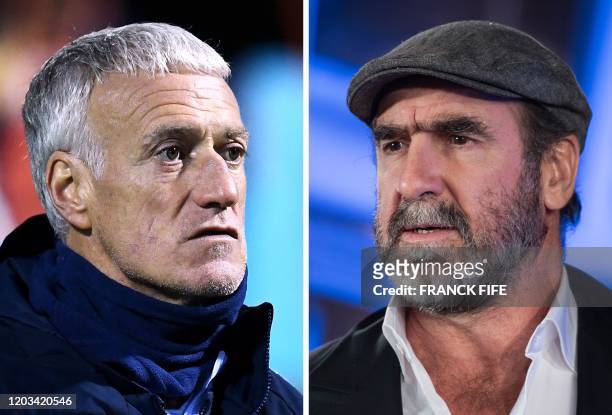 This combination of file pictures made on Febraury 22 shows France's head coach Didier Deschamps on November 12 in Clairefontaine-en-Yvelines, and...