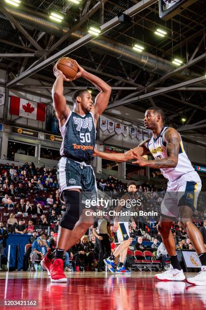 February 25: Sagaba Konate of the Mississauga Raptors 905 handles the ball against the Fort Wayne Mad Ants at the Paramount Fine Foods Centre on...