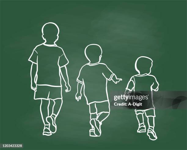 boy growing up chalkboard - walking side by side stock illustrations