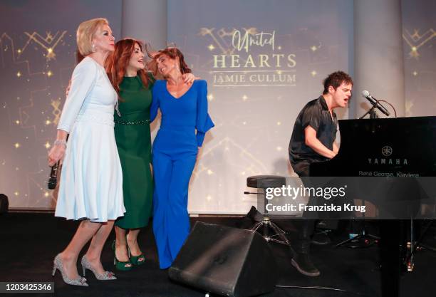 Liz Mohn, Sedef Ayguen, Nazan Eckes and Jamie Cullum during the Titanic United Hearts at Titanic Hotel on February 25, 2020 in Berlin, Germany.