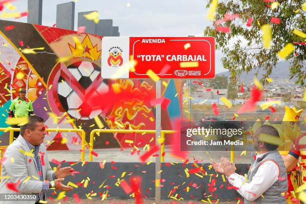 Plate unveiling the "Tota Carbajal" Avenue in honor of former Morelia player Antonio 'La Tota' Carbajal prior the 4th round match between Morelia and...