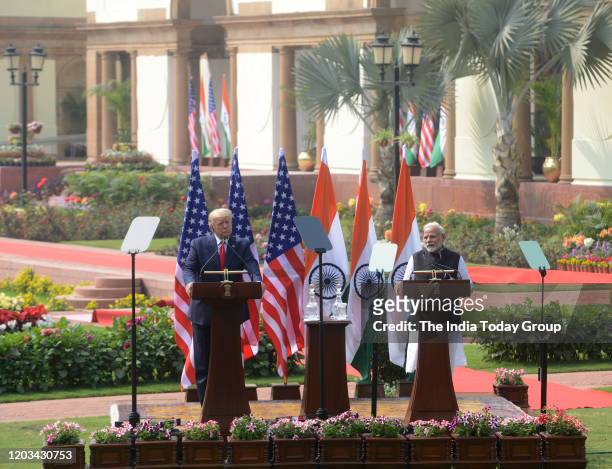 President, Donald Trump and Prime Minister of India, Narendra Modi at Hyderabad House in New Delhi.