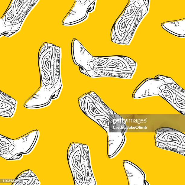 hand drawn boot pattern - cowboy boot print stock illustrations